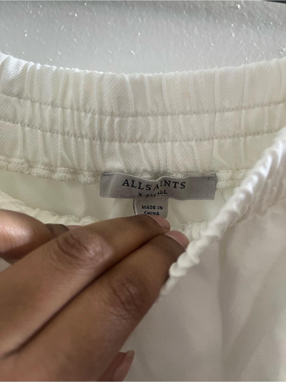 AllSaints Cream Gathered Elastic-Neck Blouse - Picture 3 of 4